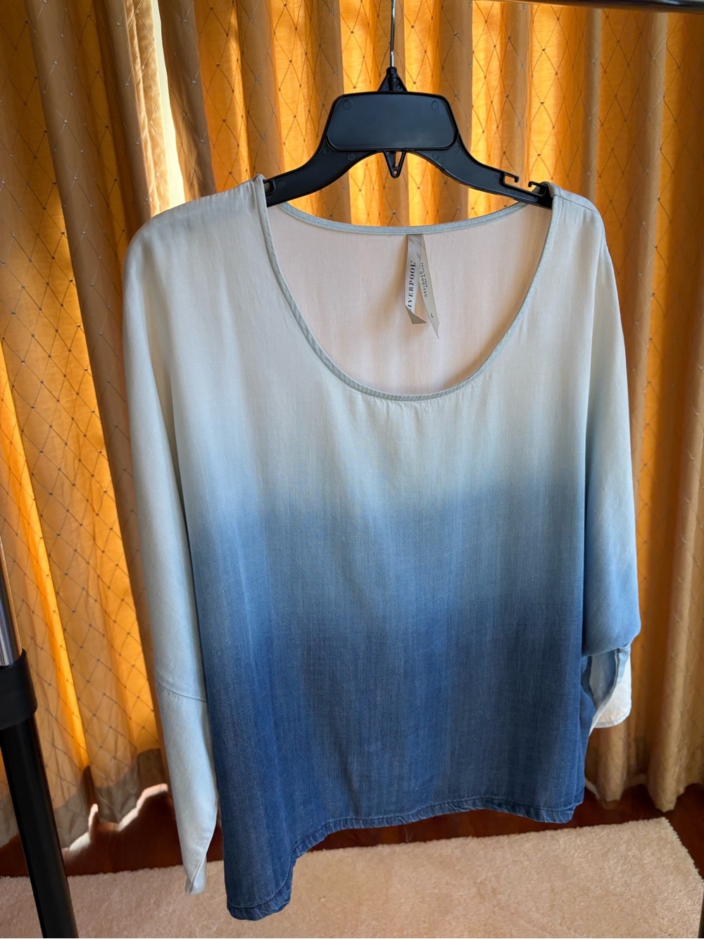 Liverpool Light Blue to Navy Ombre Scoop Neck Women's Top